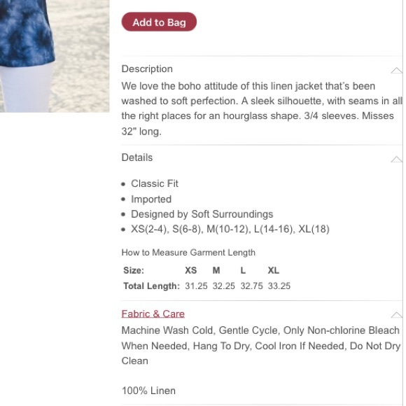 Soft Surroundings Tie Dye Linen Hourglass Silhouette Jacket Coat Pockets - Picture 5 of 6